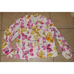 Colorful Butterfly Print Sz Large Casual or Dress Stretchy Cotton Unlined Jacket
